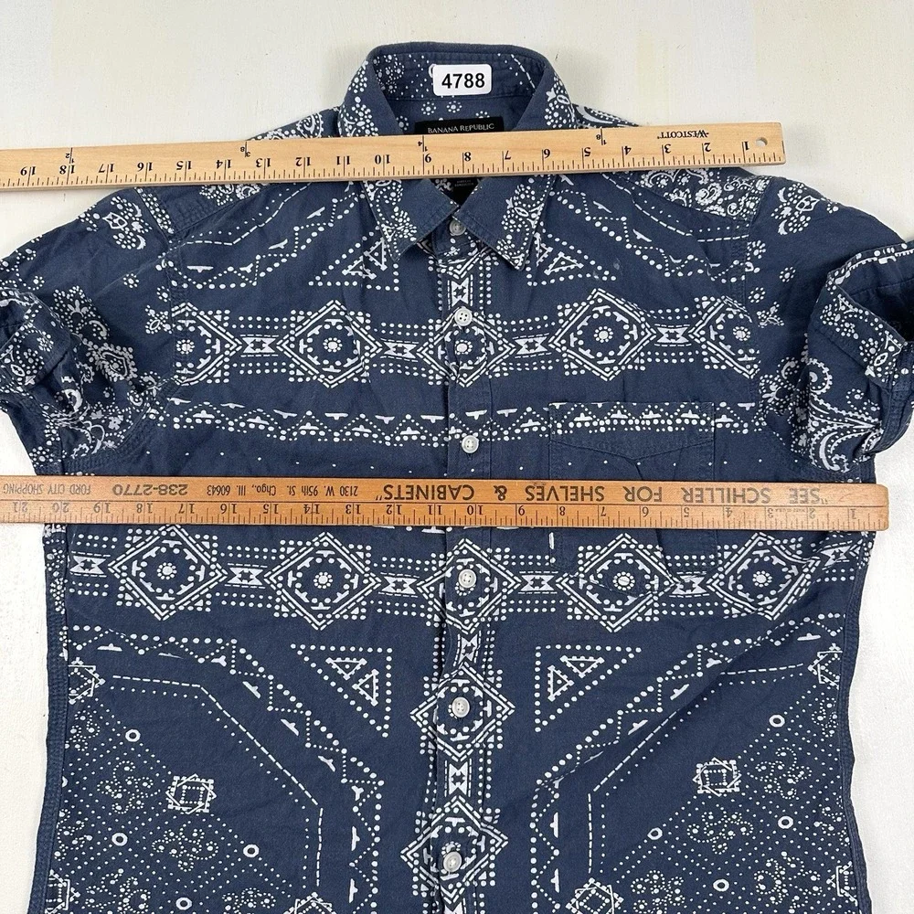 Banana Republic Bandana Shirt Men Small Camden Fit Blue‎ All Over Print Cotton